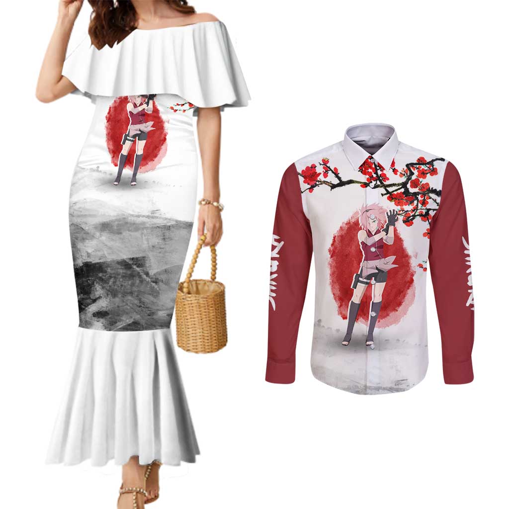 Sakura Haruno - Dragon Ball Couples Matching Mermaid Dress and Long Sleeve Button Shirt Anime Style