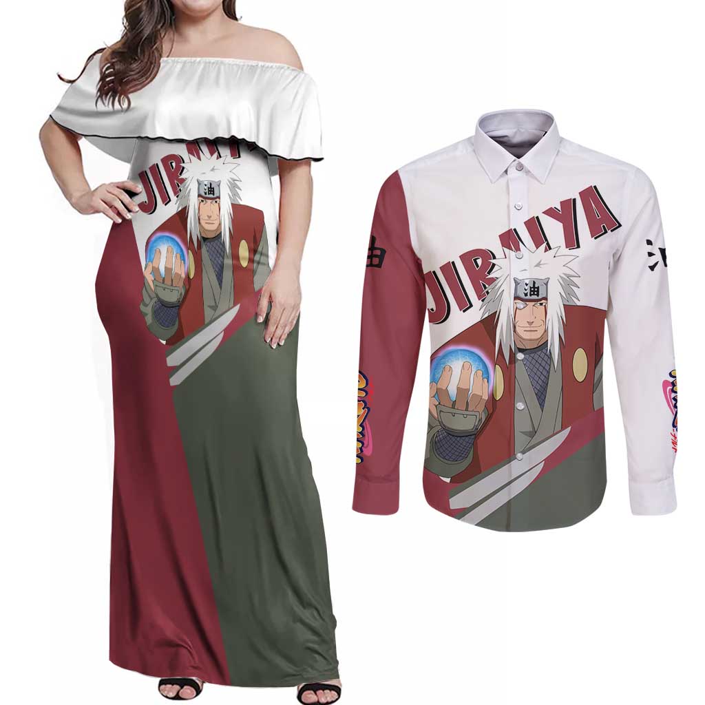 Jiraiya - Naruto Couples Matching Off Shoulder Maxi Dress and Long Sleeve Button Shirt Anime Style