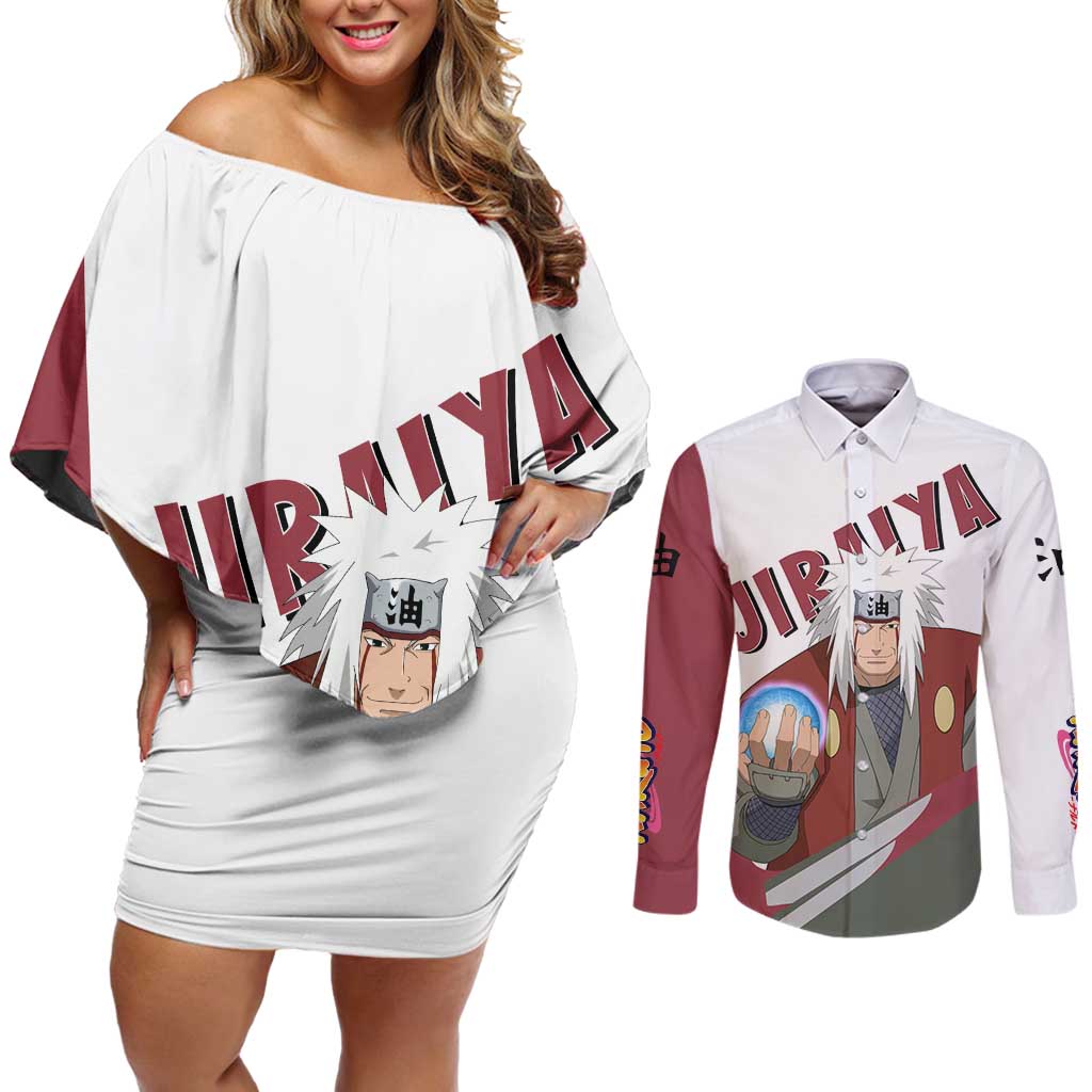 Jiraiya - Naruto Couples Matching Off Shoulder Short Dress and Long Sleeve Button Shirt Anime Style