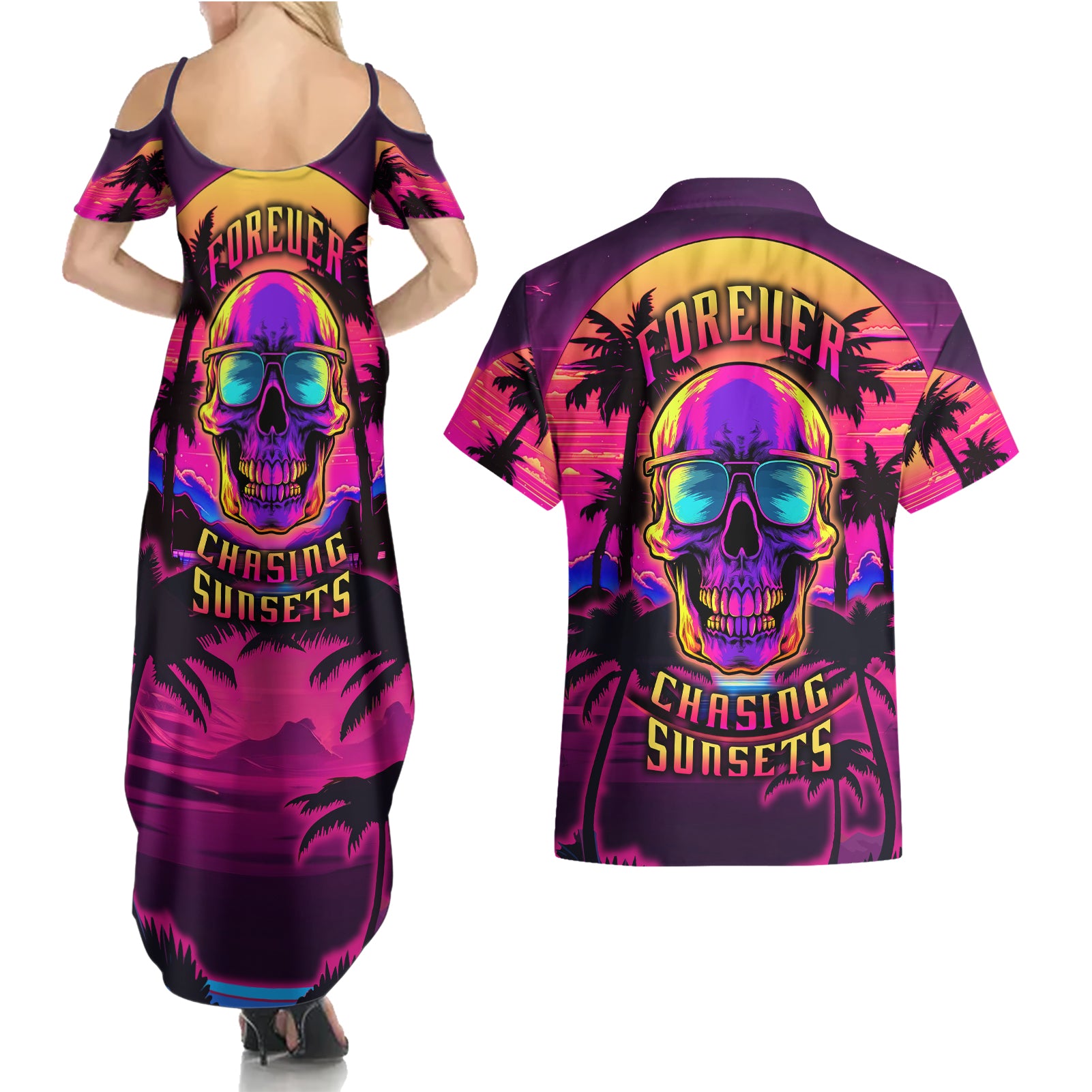 foreuer-chasing-sunsets-skull-couples-matching-summer-maxi-dress-and-hawaiian-shirt