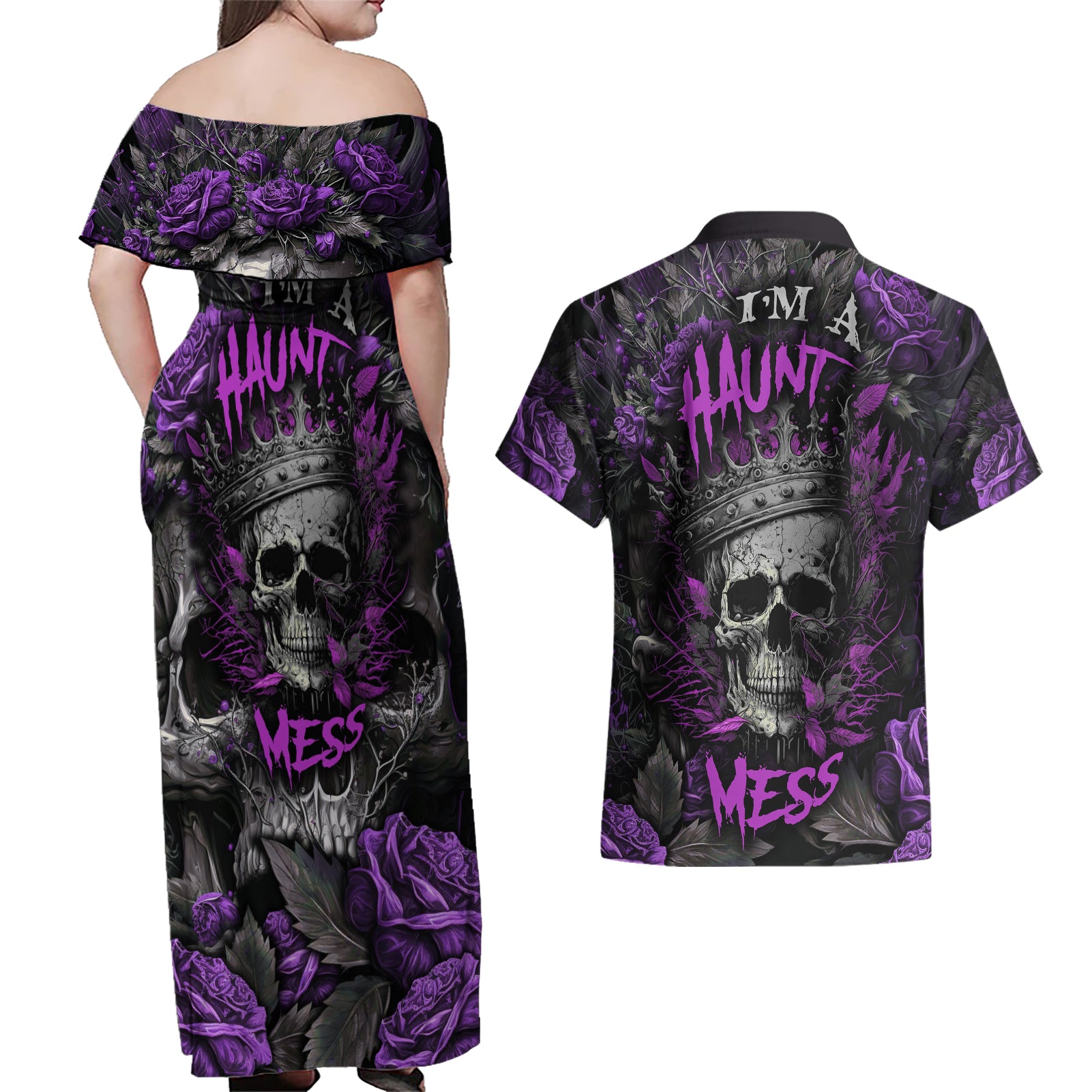 i-am-a-haunt-mess-couples-matching-off-shoulder-maxi-dress-and-hawaiian-shirt