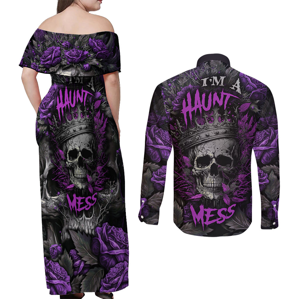 i-am-a-haunt-mess-couples-matching-off-shoulder-maxi-dress-and-long-sleeve-button-shirts