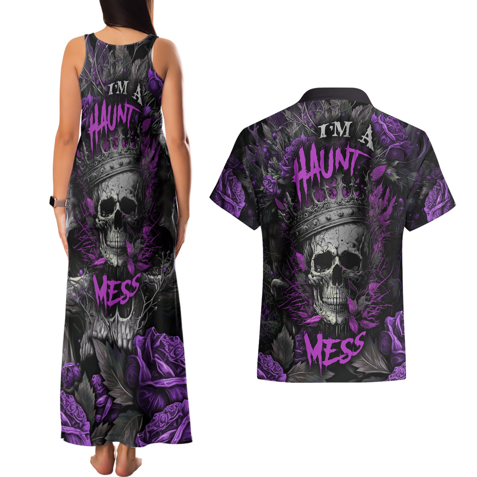 i-am-a-haunt-mess-couples-matching-tank-maxi-dress-and-hawaiian-shirt