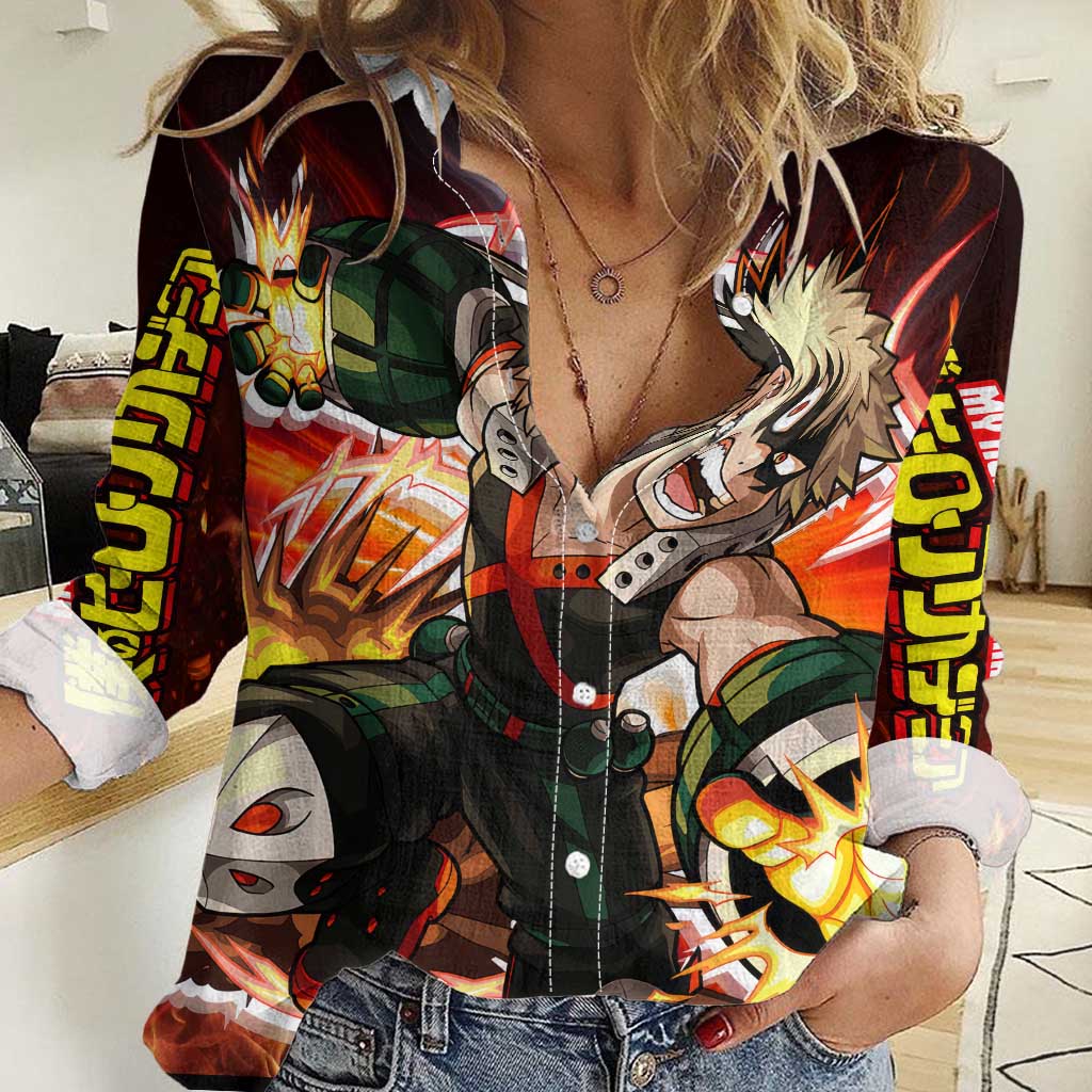 Blazing Bakugo My Hero Academia Women Casual Shirt Anime Style