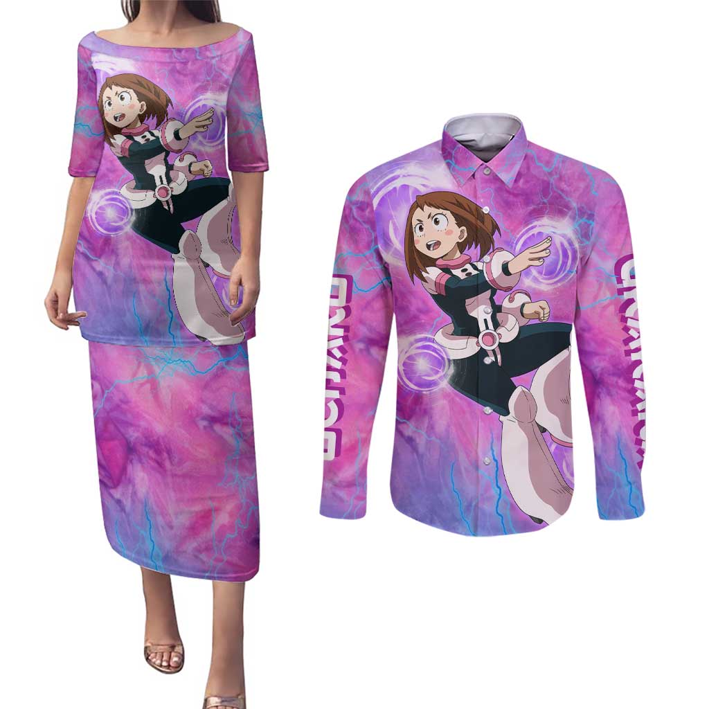 Trippy Uraraka Ochako My Hero Academia Couples Matching Puletasi and Long Sleeve Button Shirt Anime Mix Tie Dye Style