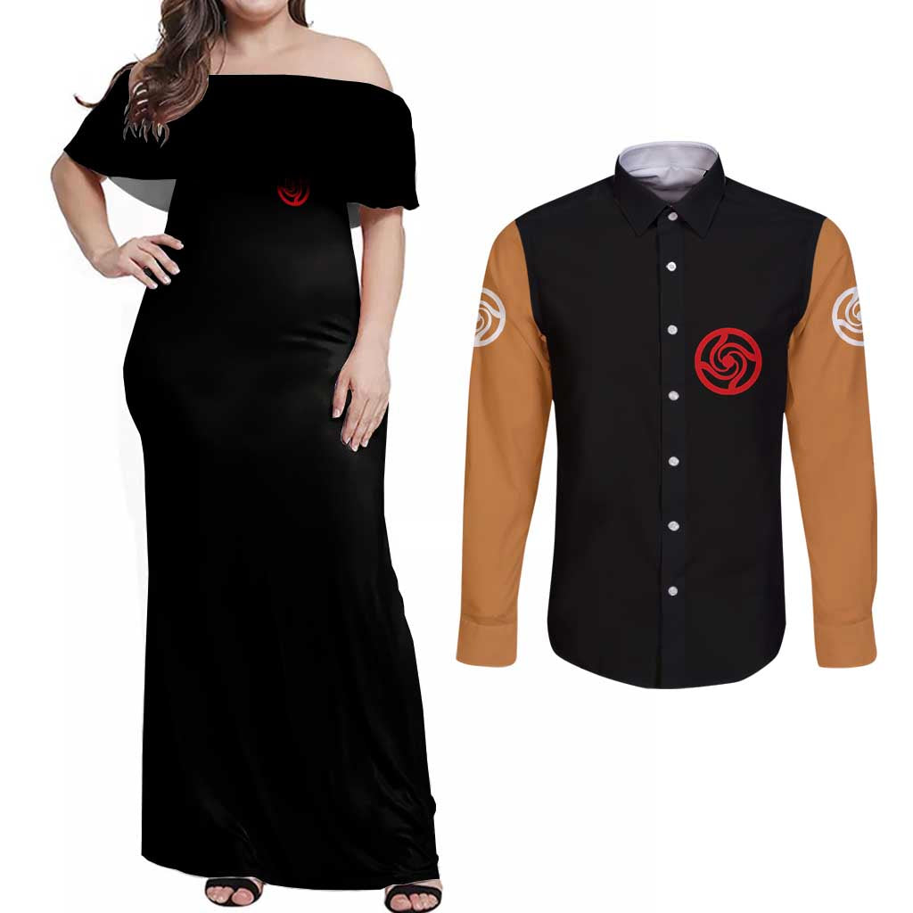 Nobara Kugisaki  - Jujutsu Kaisen Couples Matching Off Shoulder Maxi Dress and Long Sleeve Button Shirt Anime Mix Manga Style