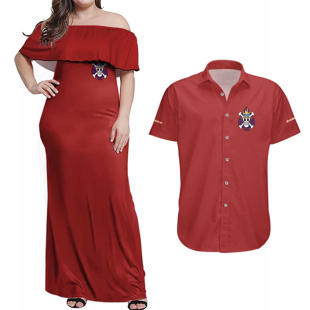 Fire Fist - Portgas D. Ace One Piece Couples Matching Off Shoulder Maxi Dress and Hawaiian Shirt Anime Style