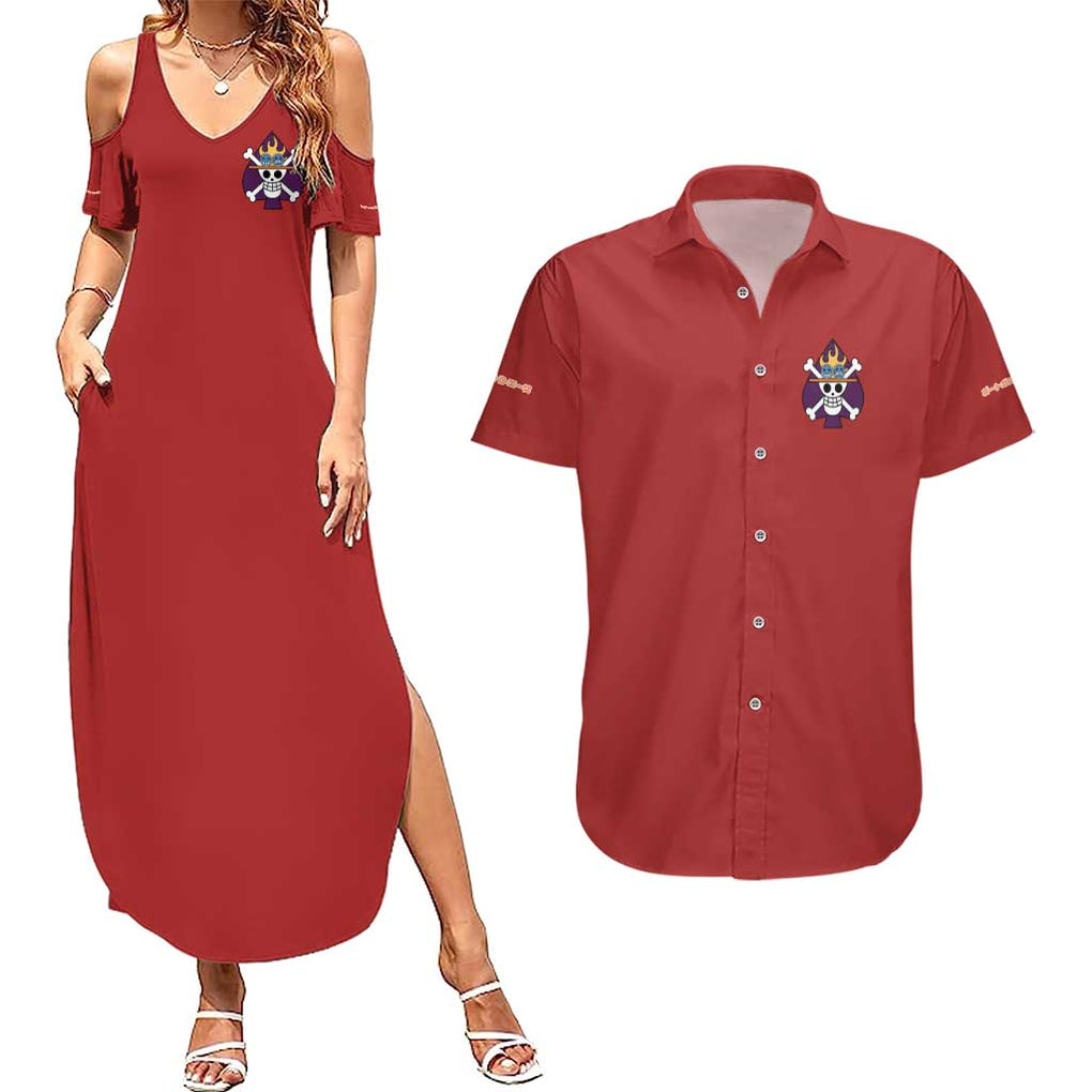 Fire Fist - Portgas D. Ace One Piece Couples Matching Summer Maxi Dress and Hawaiian Shirt Anime Style