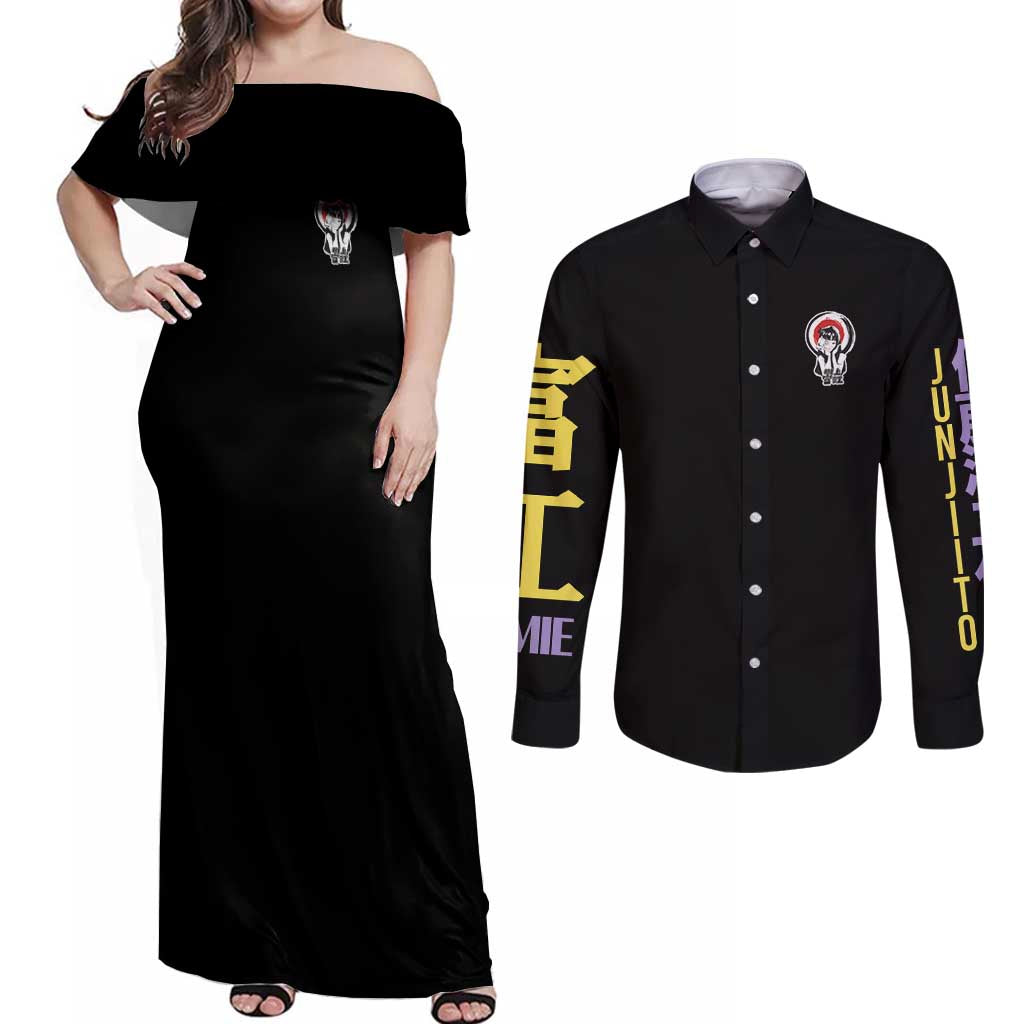 Tomie Junji Ito Collection Couples Matching Off Shoulder Maxi Dress and Long Sleeve Button Shirt Anime Style