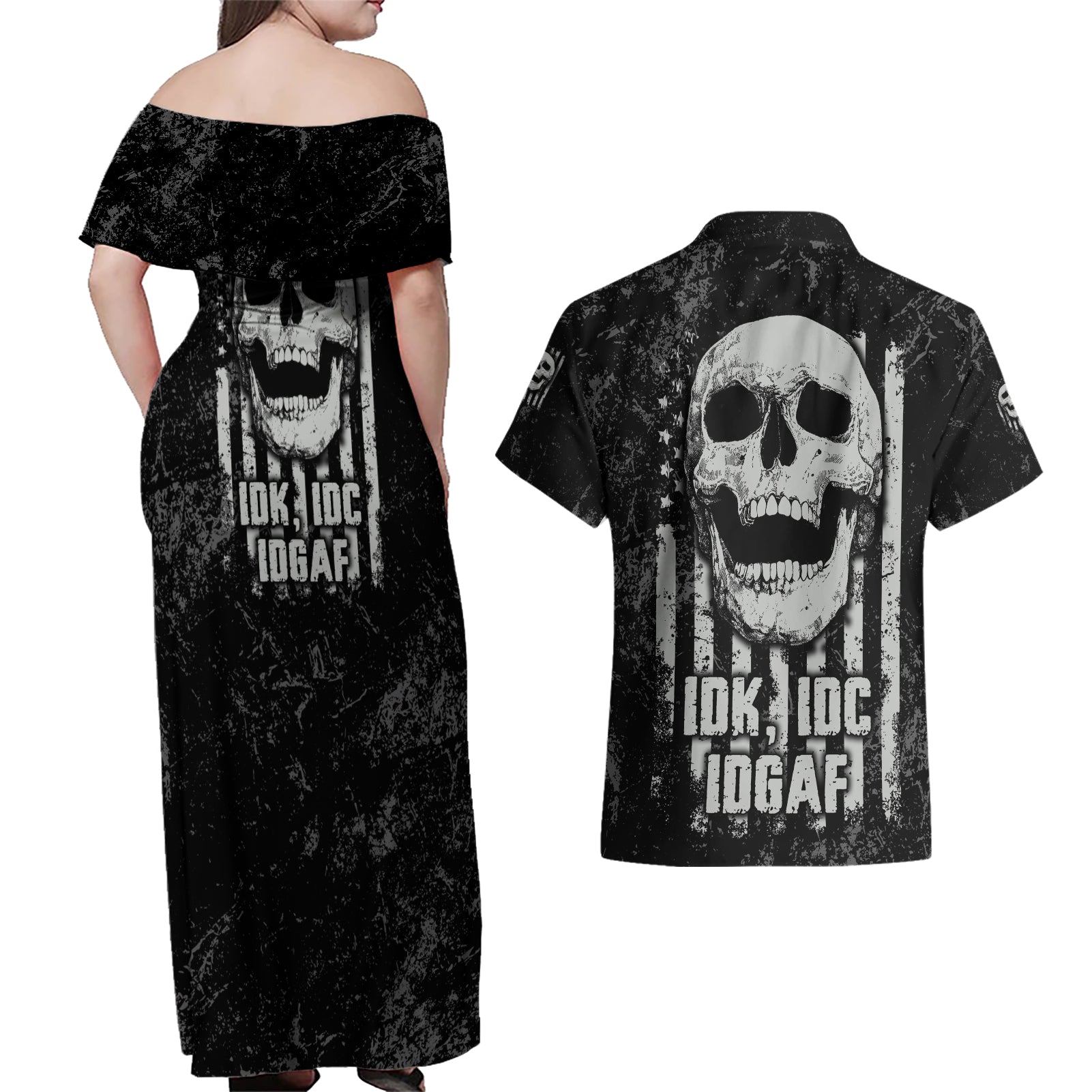 idgaf-flag-skull-couples-matching-off-shoulder-maxi-dress-and-hawaiian-shirt