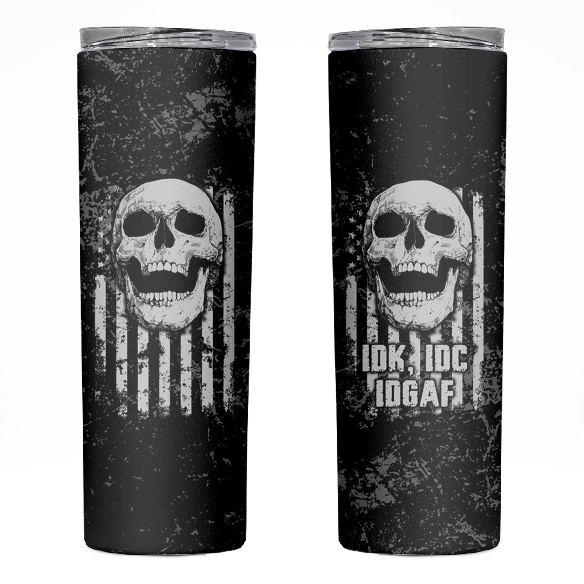 IDGAF Flag Skull Skinny Tumbler