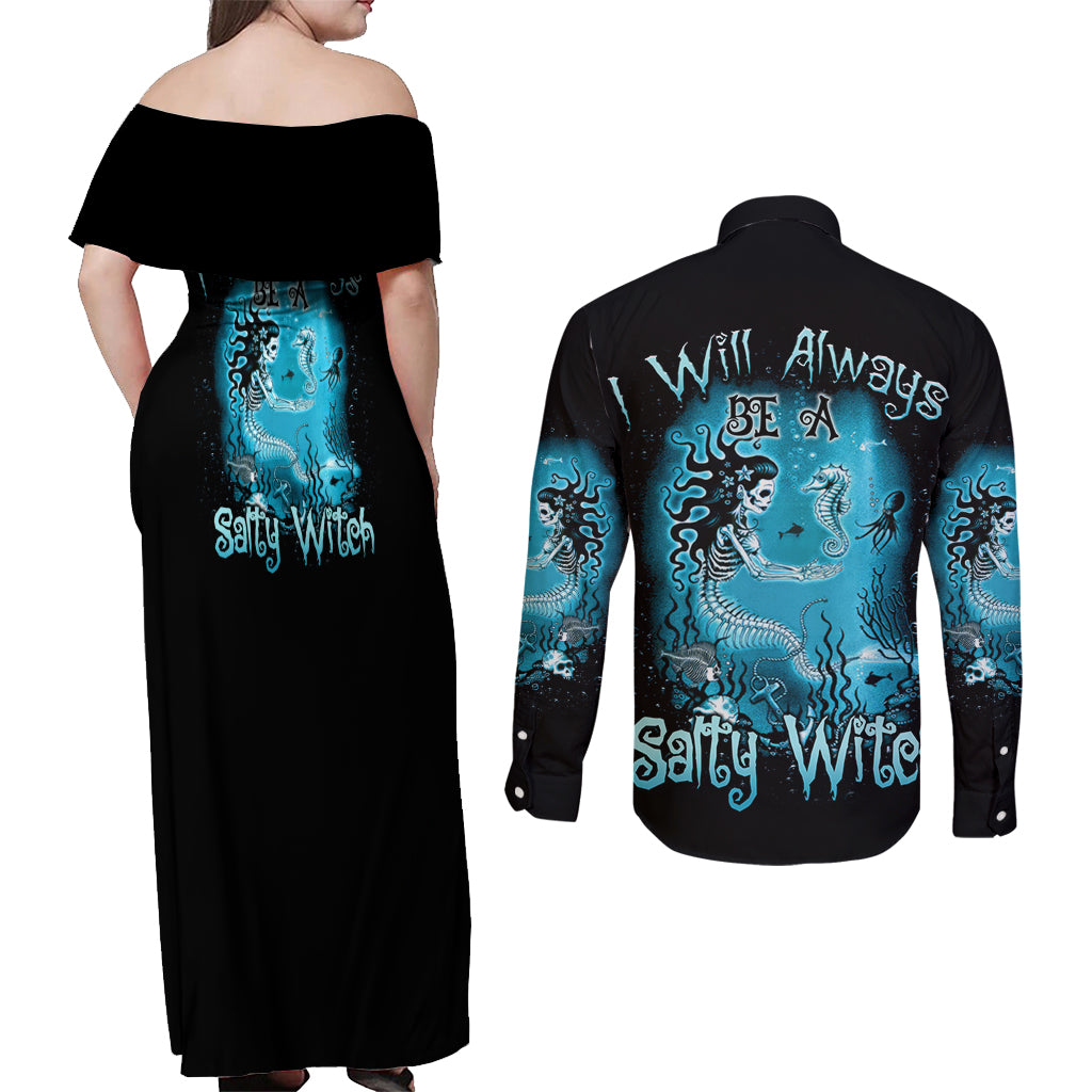 salty-witch-mermaid-halloween-couples-matching-off-shoulder-maxi-dress-and-long-sleeve-button-shirt