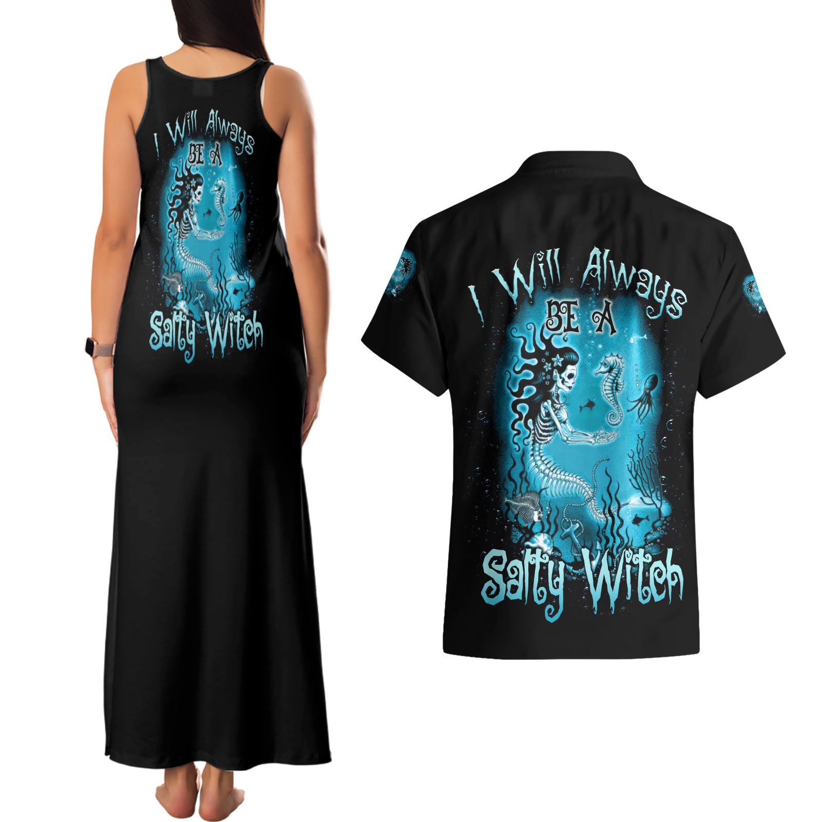 salty-witch-mermaid-halloween-couples-matching-tank-maxi-dress-and-hawaiian-shirt