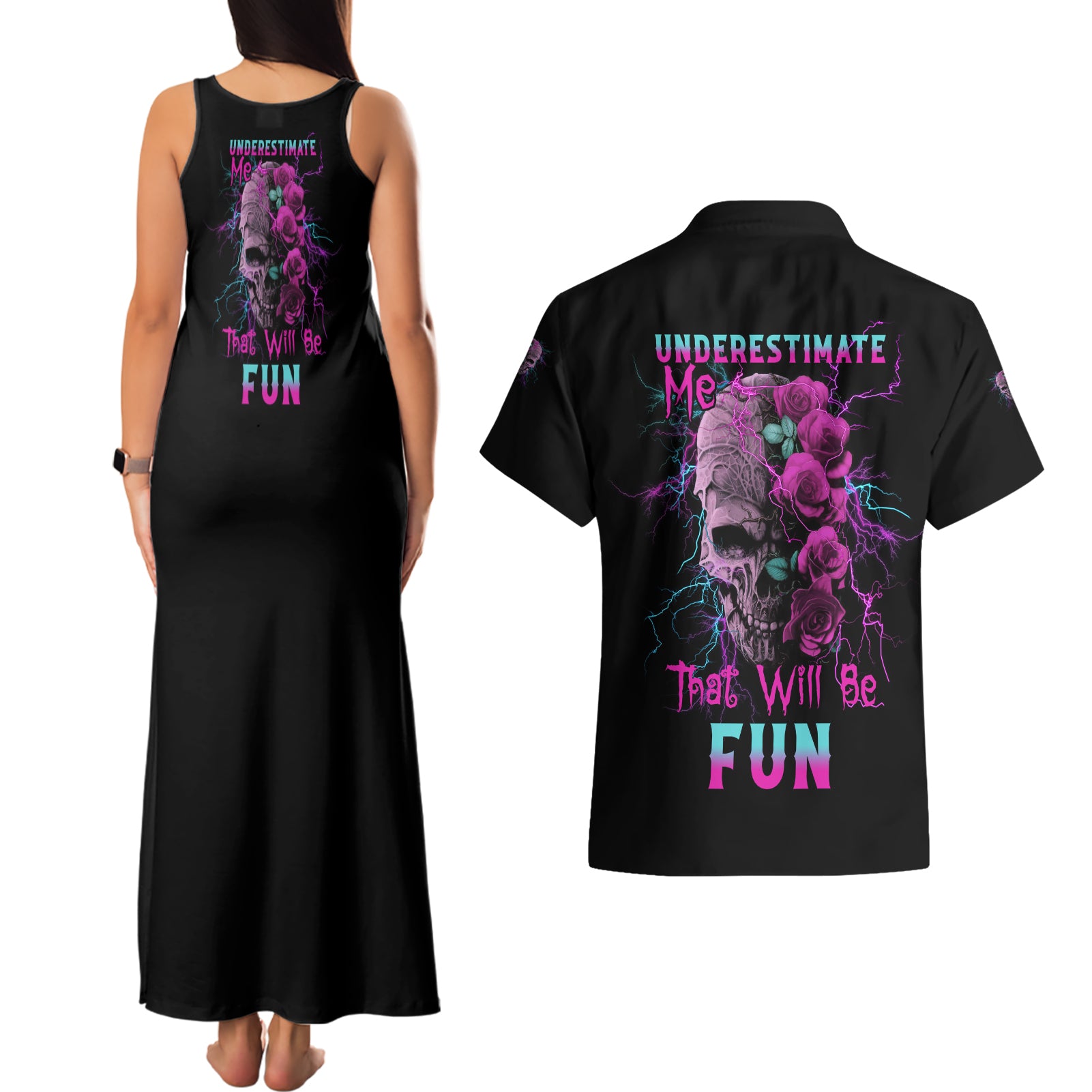 underestimate-me-rose-skull-couples-matching-tank-maxi-dress-and-hawaiian-shirt