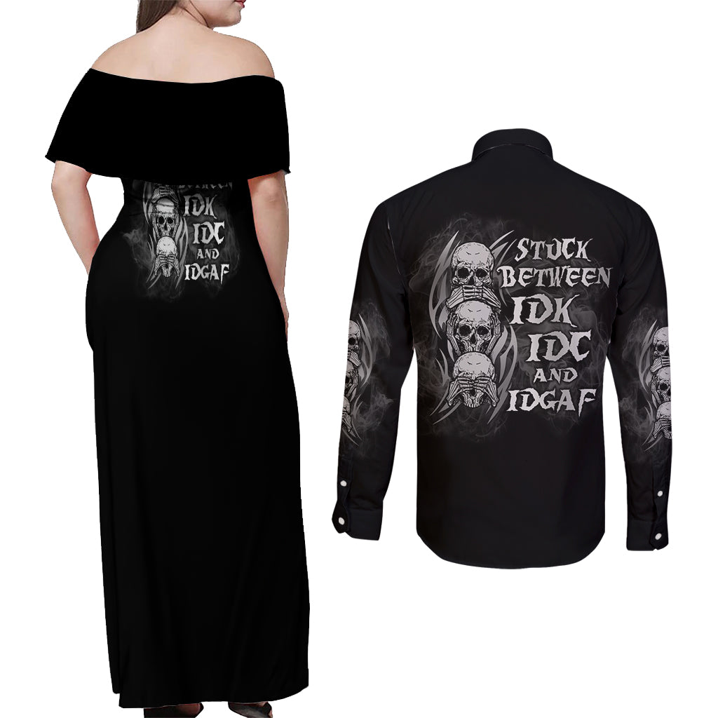 im-never-alone-skull-reaper-couples-matching-off-shoulder-maxi-dress-and-long-sleeve-button-shirt