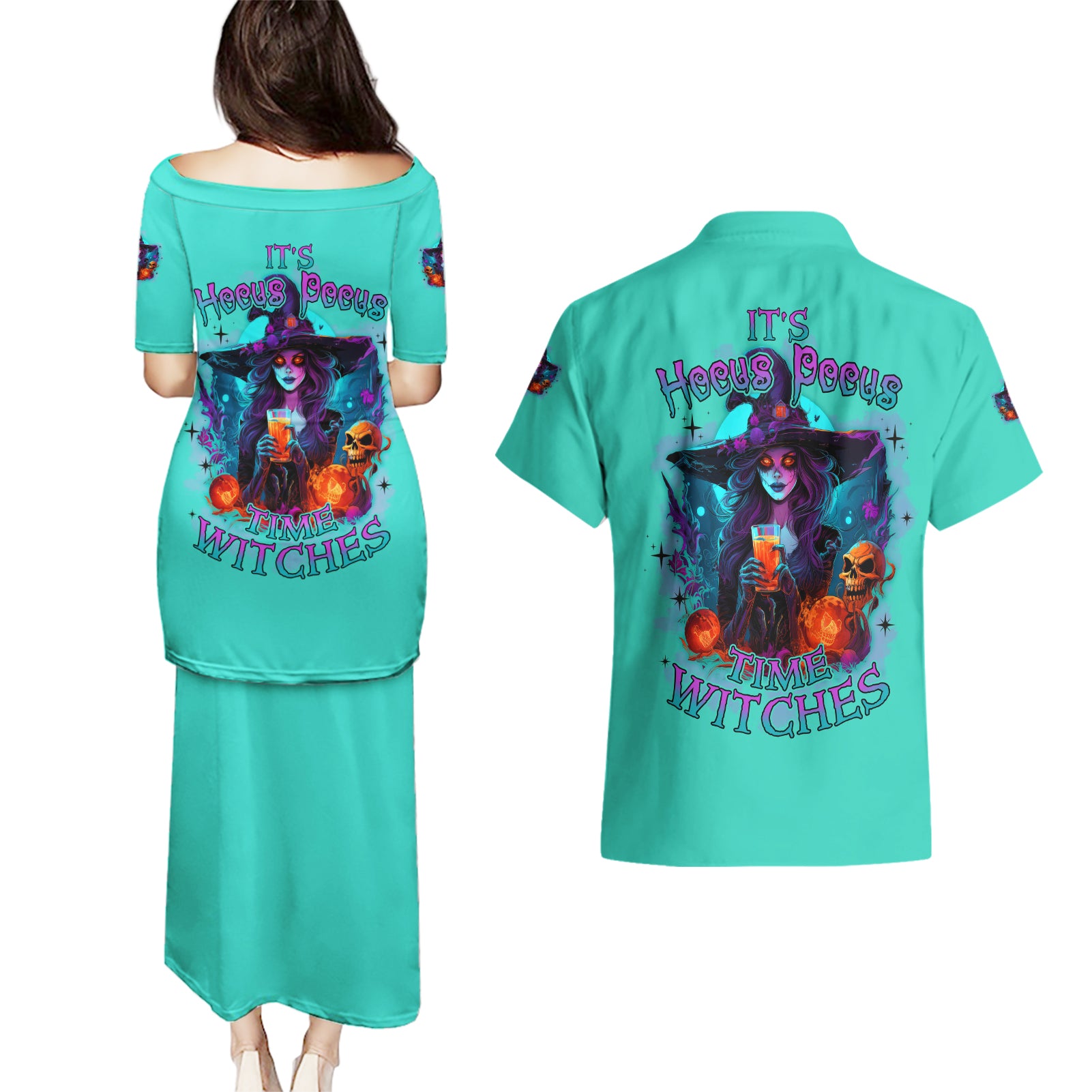 hocus-pocus-time-witches-halloween-couples-matching-puletasi-dress-and-hawaiian-shirt