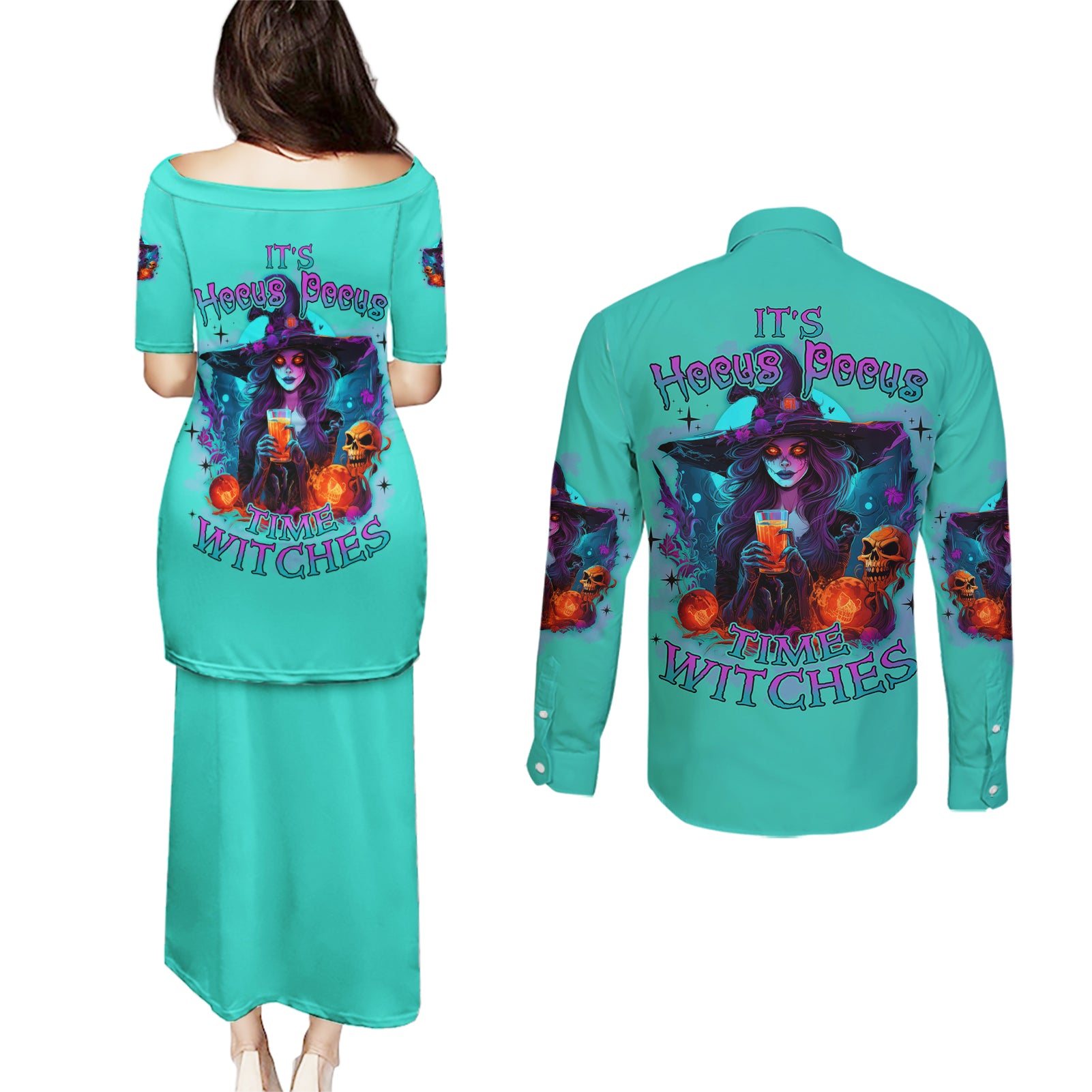 hocus-pocus-time-witches-halloween-couples-matching-puletasi-dress-and-long-sleeve-button-shirt