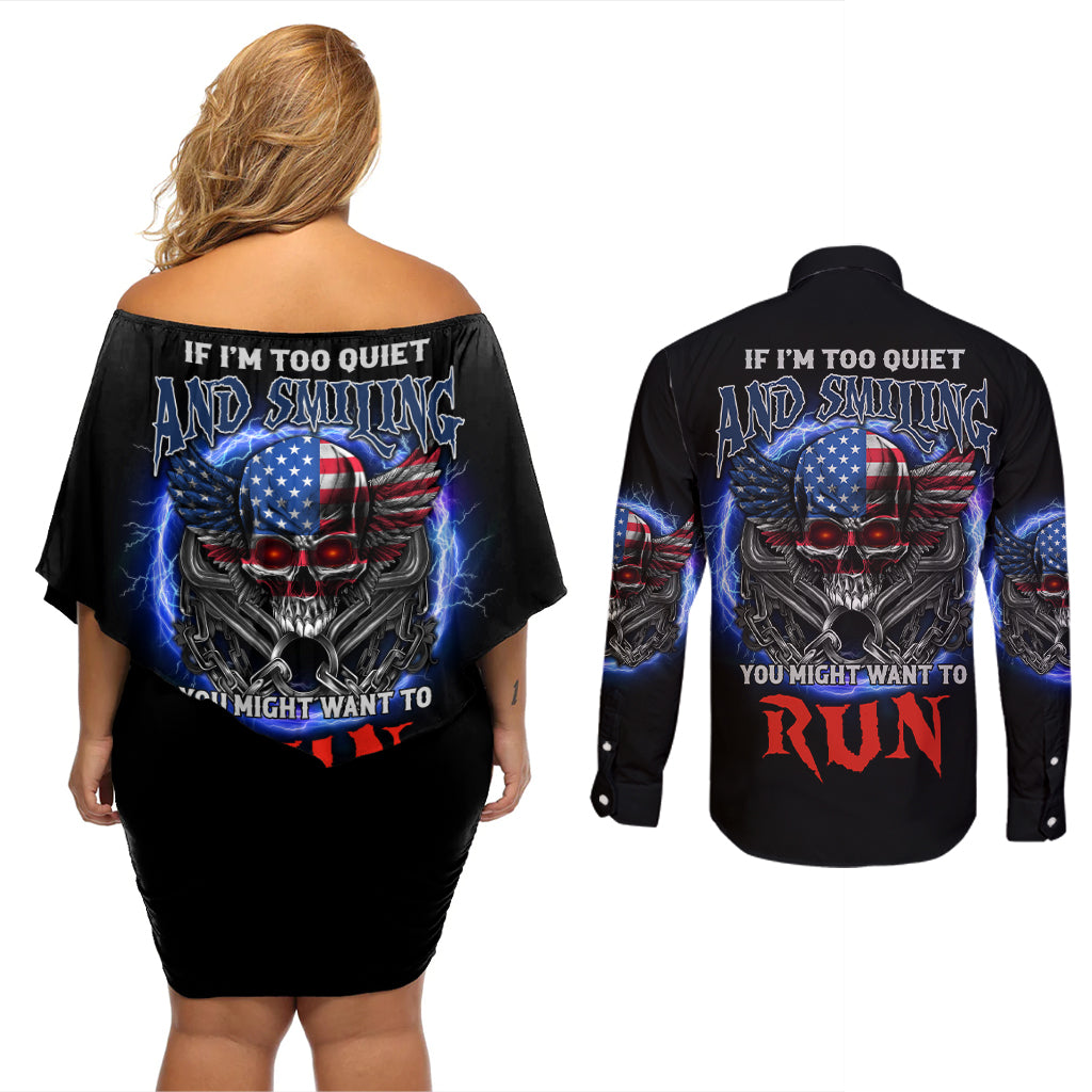 if-im-too-quiet-and-smiling-america-skull-wings-couples-matching-off-shoulder-short-dress-and-long-sleeve-button-shirt