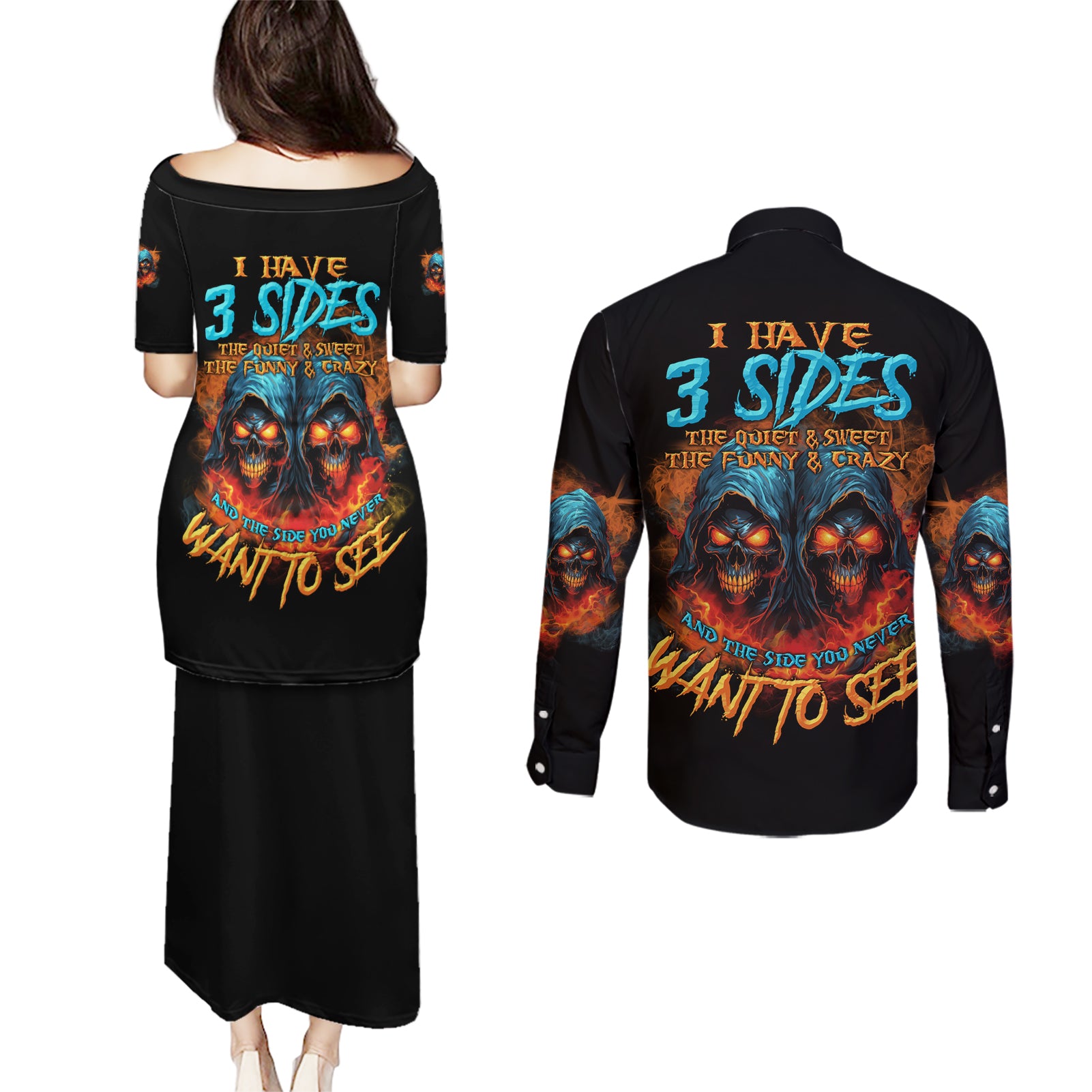 i-have-3-sides-skull-reaper-couples-matching-puletasi-dress-and-long-sleeve-button-shirt