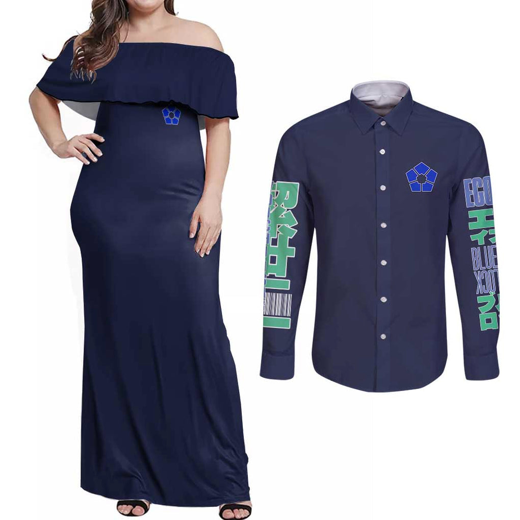 Isagi Yoichi Blue Lock Couples Matching Off Shoulder Maxi Dress and Long Sleeve Button Shirt Japan Anime Style