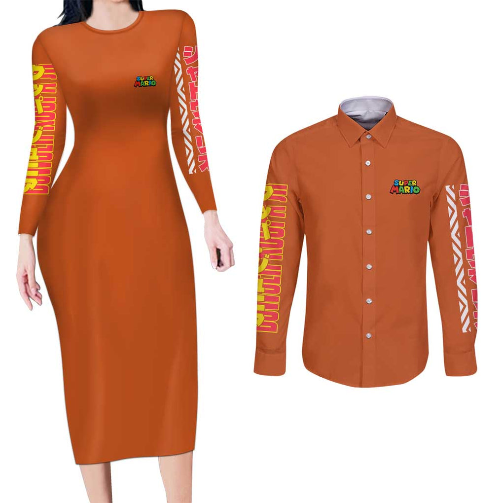 Bowser Jr. Mario Bros Couples Matching Long Sleeve Bodycon Dress and Long Sleeve Button Shirt Japan Anime Style