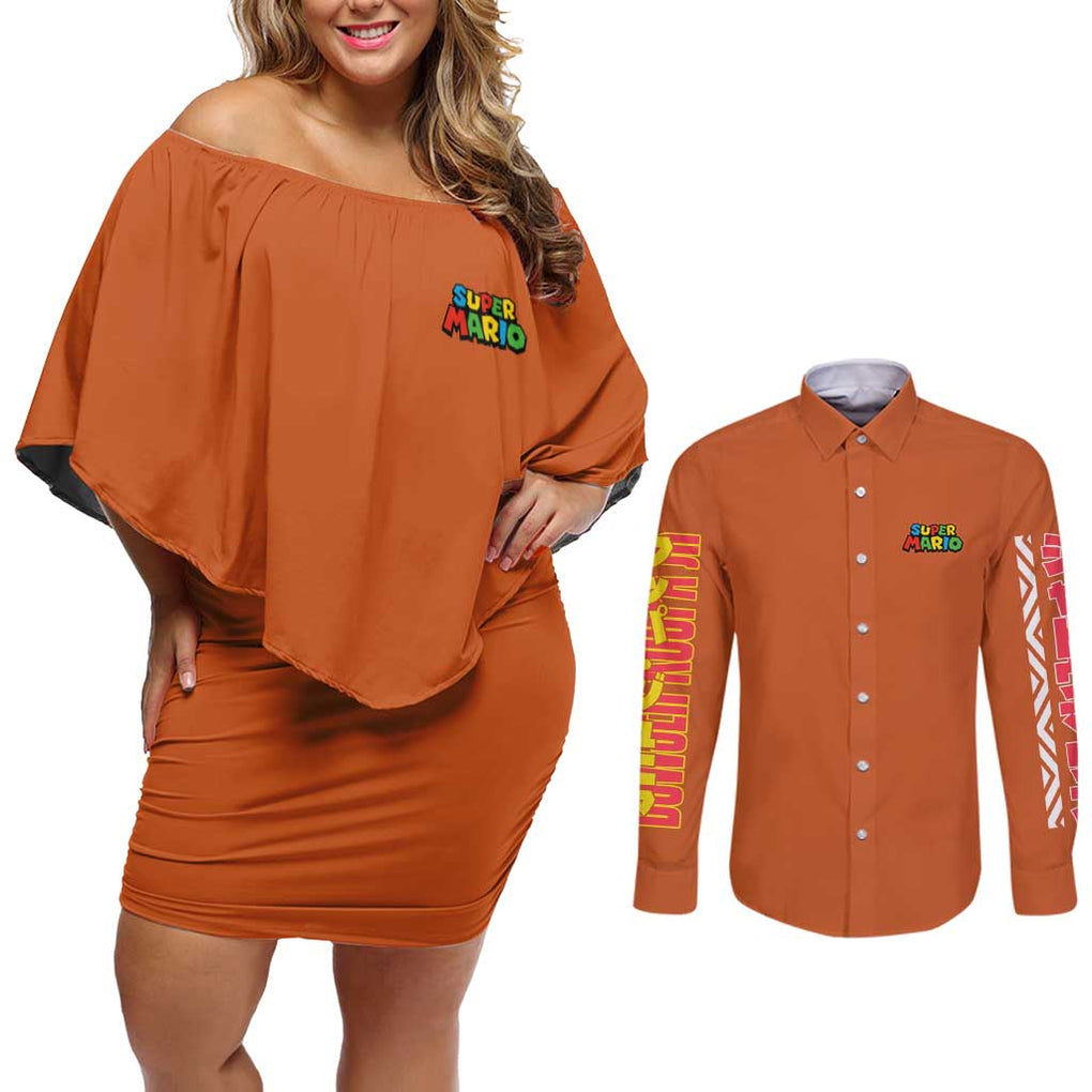 Bowser Jr. Mario Bros Couples Matching Off Shoulder Short Dress and Long Sleeve Button Shirt Japan Anime Style