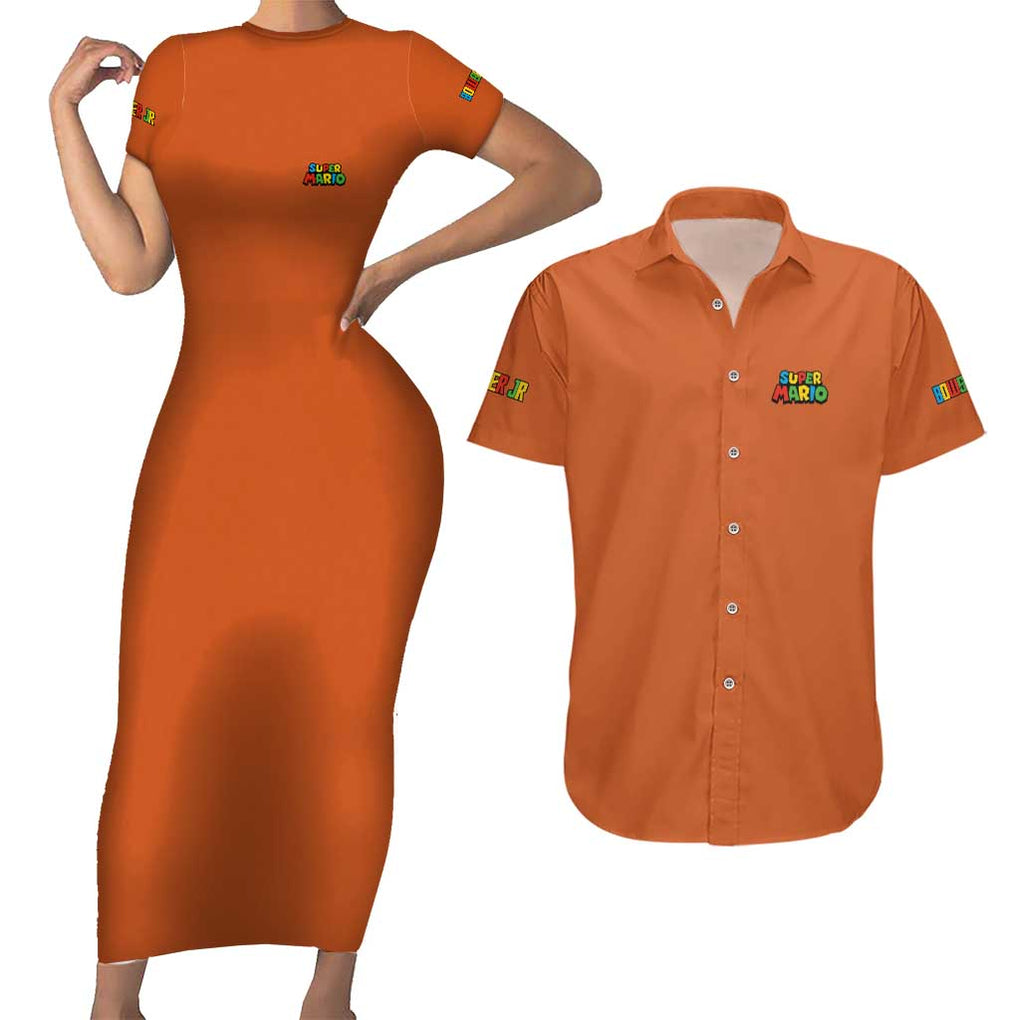 Bowser Jr. Mario Bros Couples Matching Short Sleeve Bodycon Dress and Hawaiian Shirt Japan Anime Style