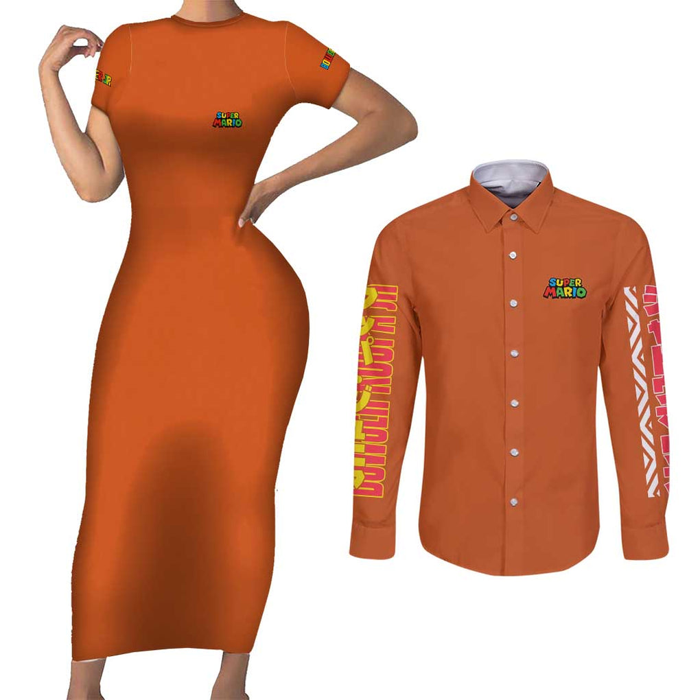 Bowser Jr. Mario Bros Couples Matching Short Sleeve Bodycon Dress and Long Sleeve Button Shirt Japan Anime Style