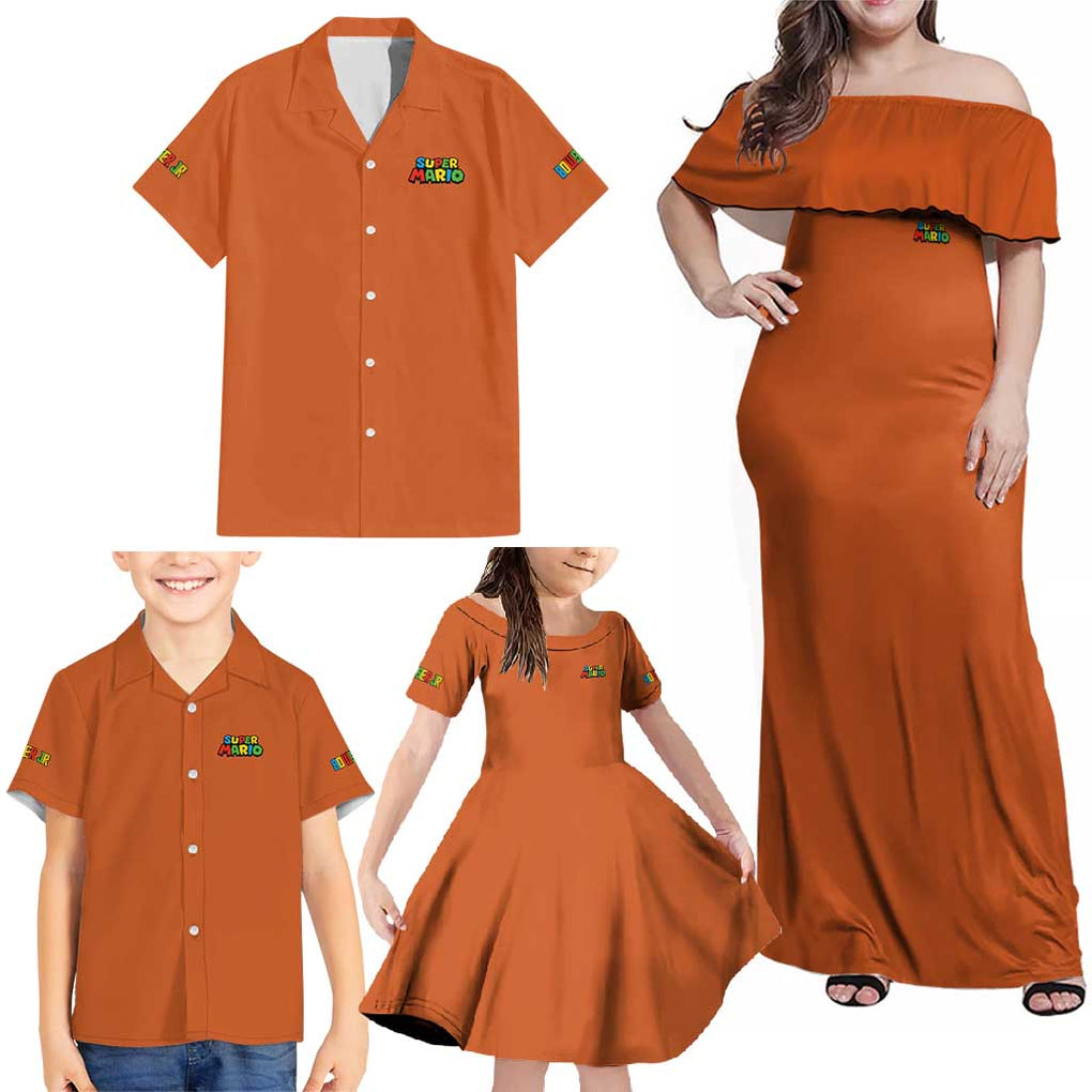 Bowser Jr. Mario Bros Family Matching Off Shoulder Maxi Dress and Hawaiian Shirt Japan Anime Style