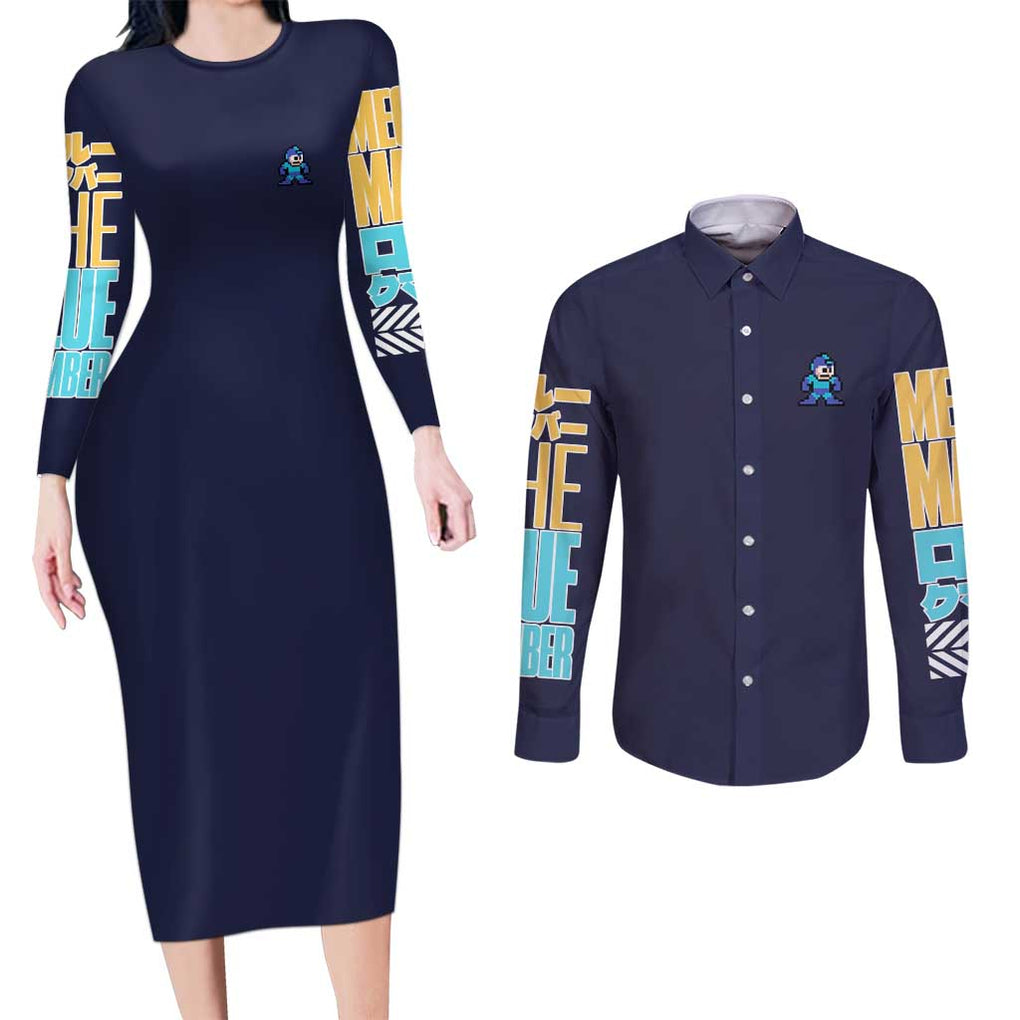 Rock Man Mega Man Couples Matching Long Sleeve Bodycon Dress and Long Sleeve Button Shirt Japan Anime Style