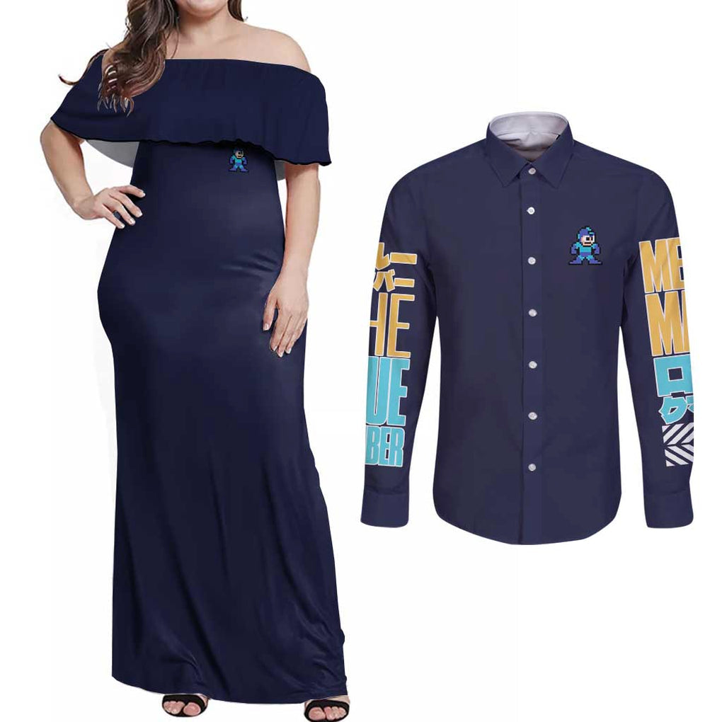 Rock Man Mega Man Couples Matching Off Shoulder Maxi Dress and Long Sleeve Button Shirt Japan Anime Style