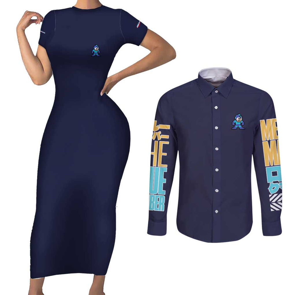 Rock Man Mega Man Couples Matching Short Sleeve Bodycon Dress and Long Sleeve Button Shirt Japan Anime Style