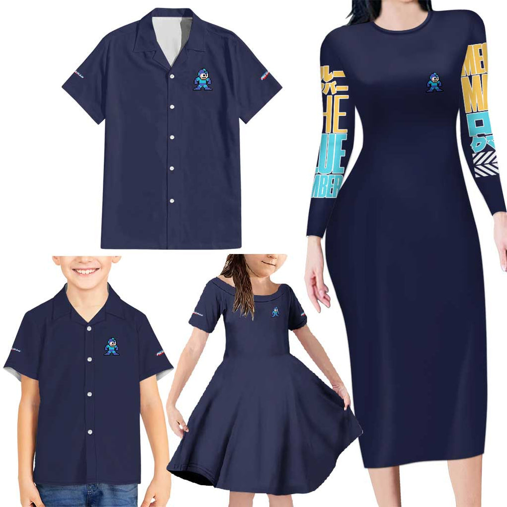 Rock Man Mega Man Family Matching Long Sleeve Bodycon Dress and Hawaiian Shirt Japan Anime Style