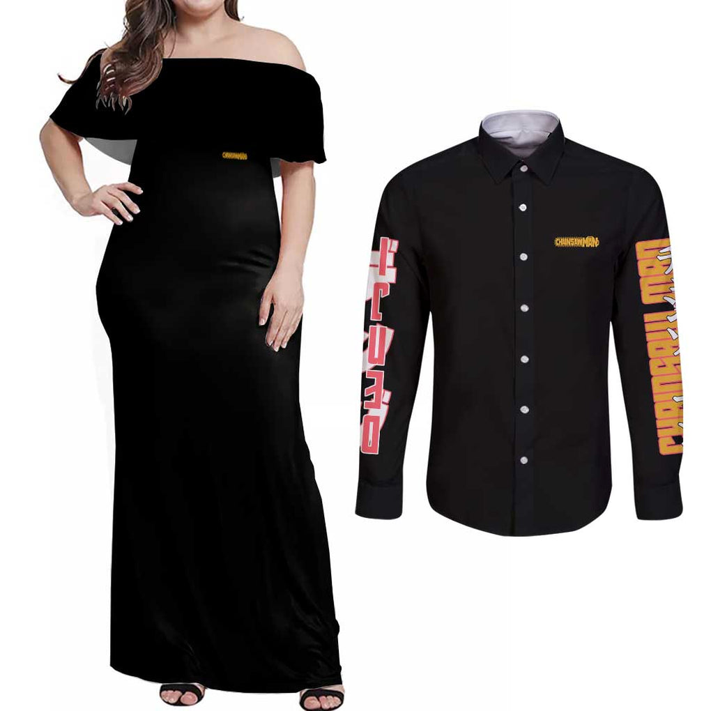 Denji V4 Chainsaw Man Couples Matching Off Shoulder Maxi Dress and Long Sleeve Button Shirt Japan Anime Style