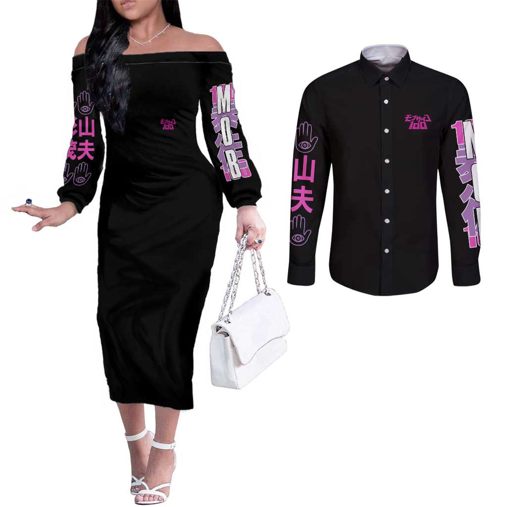 Shigeo Kageyama V2 Mob Psycho 100 Couples Matching Off The Shoulder Long Sleeve Dress and Long Sleeve Button Shirt Japan Anime Style