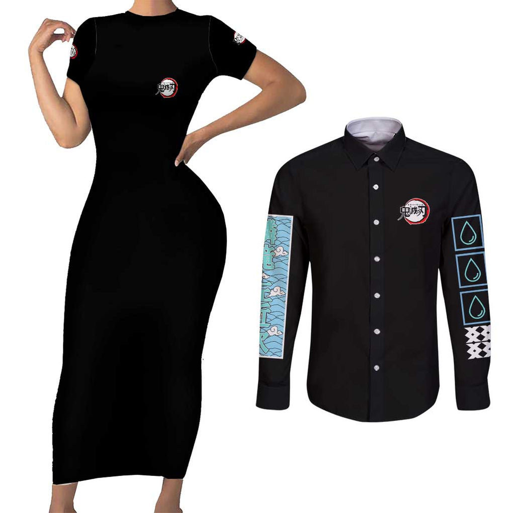 Sakonji Urokodaki Demon Slayer Couples Matching Short Sleeve Bodycon Dress and Long Sleeve Button Shirt Japan Anime Style