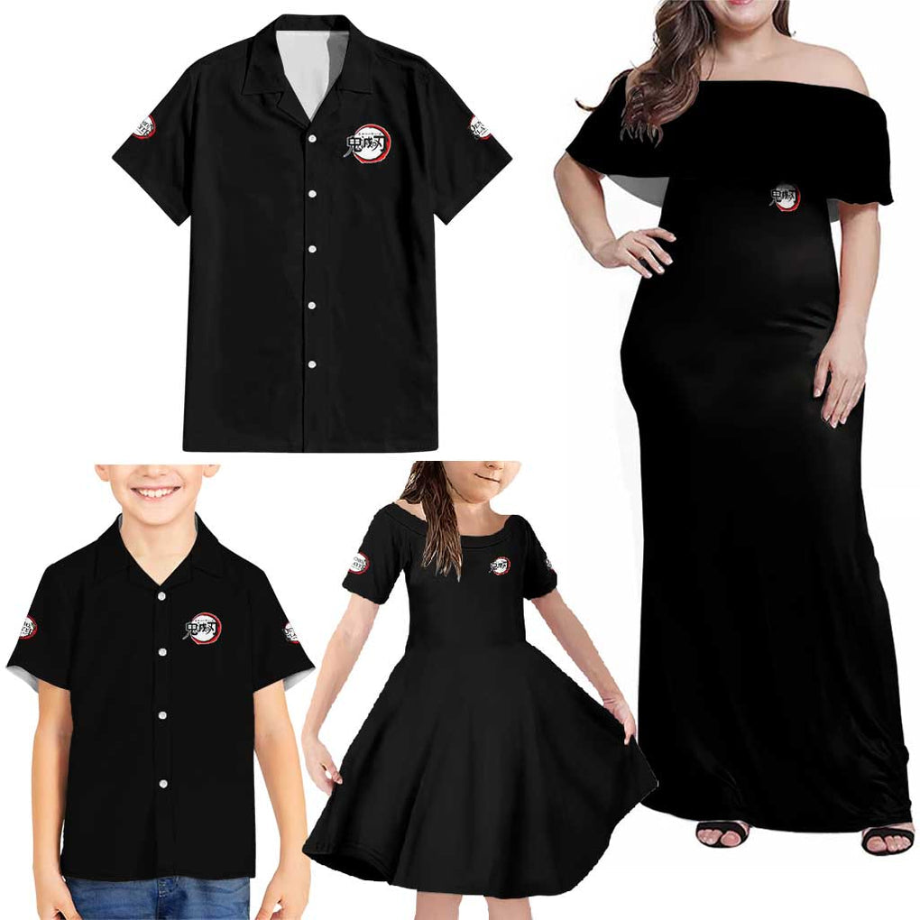 Sakonji Urokodaki Demon Slayer Family Matching Off Shoulder Maxi Dress and Hawaiian Shirt Japan Anime Style