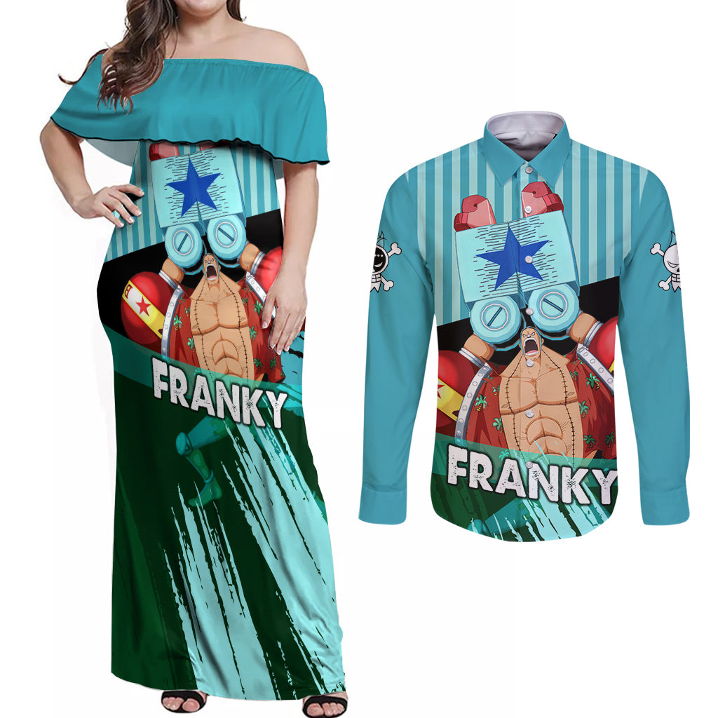 Franky One Piece Couples Matching Off Shoulder Maxi Dress and Long Sleeve Button Shirt