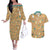 Dragonite Pattern Style Couples Matching Off The Shoulder Long Sleeve Dress and Hawaiian Shirt