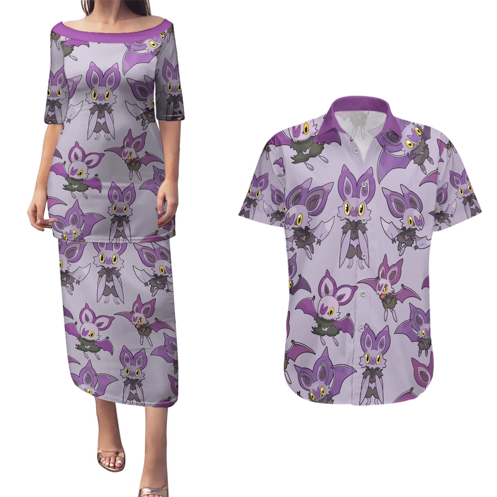 Noibat Clothes Pattern Style Couples Matching Puletasi and Hawaiian Shirt