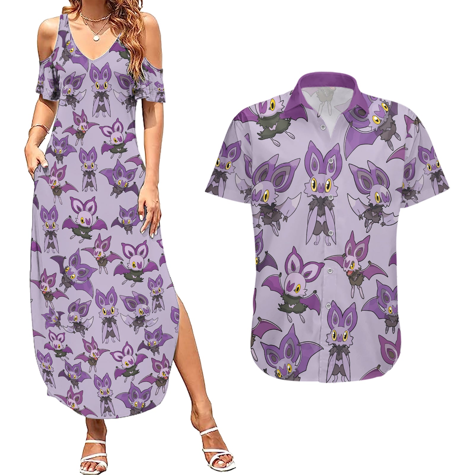 Noibat Clothes Pattern Style Couples Matching Summer Maxi Dress and Hawaiian Shirt