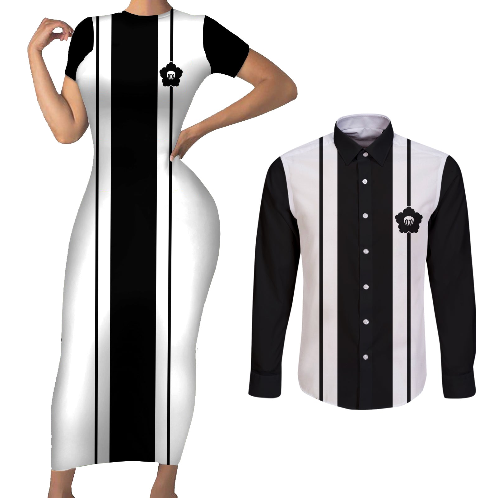 Sixth Division - Gotei 13 Couples Matching Short Sleeve Bodycon Dress and Long Sleeve Button Shirt