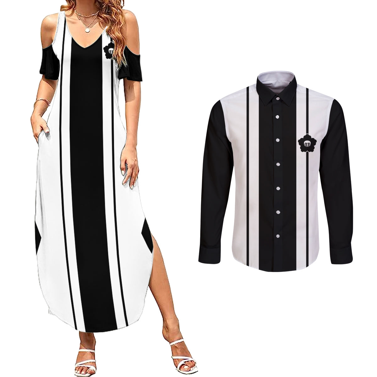 Sixth Division - Gotei 13 Couples Matching Summer Maxi Dress and Long Sleeve Button Shirt