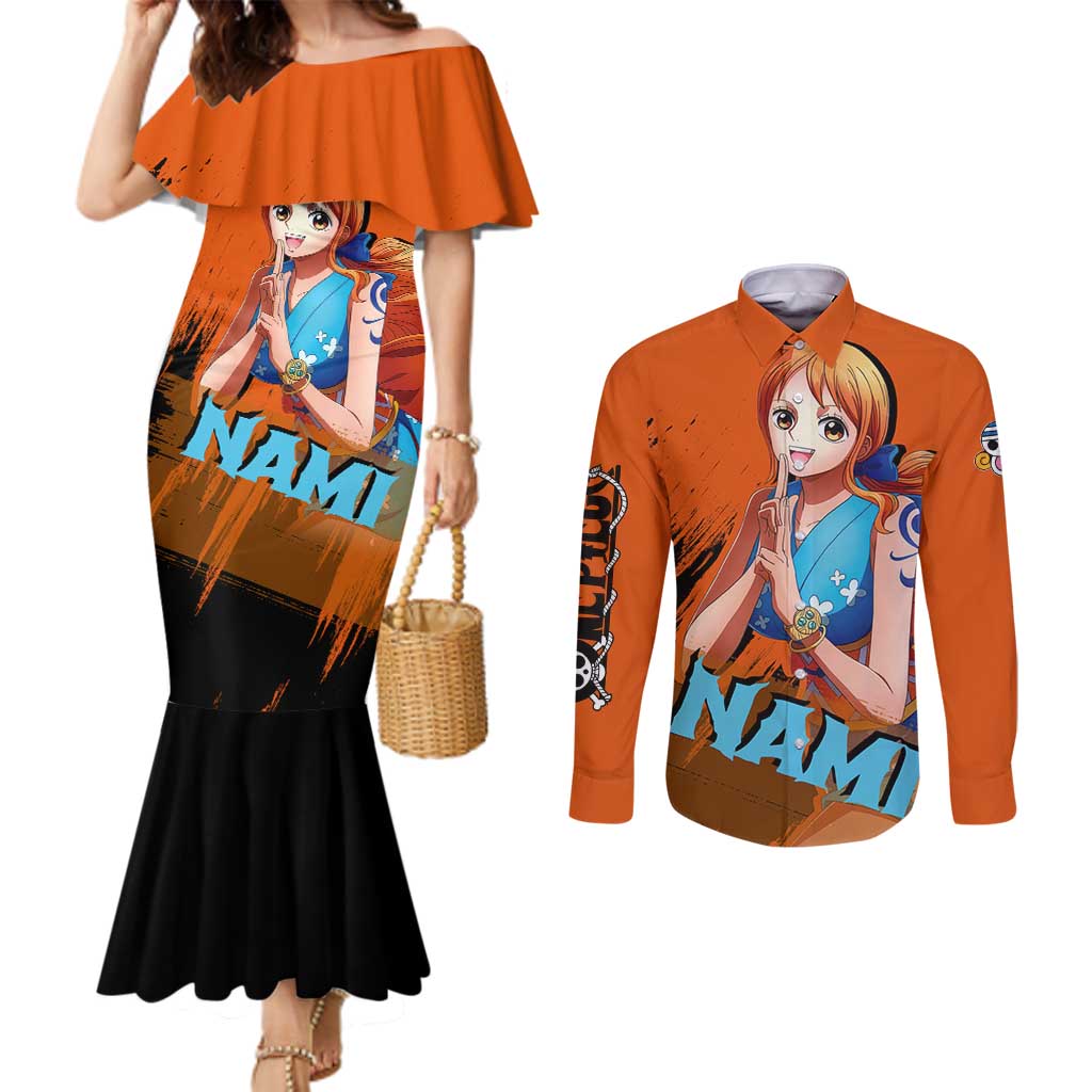 Nami - One Piece Couples Matching Mermaid Dress and Long Sleeve Button Shirt Anime Style