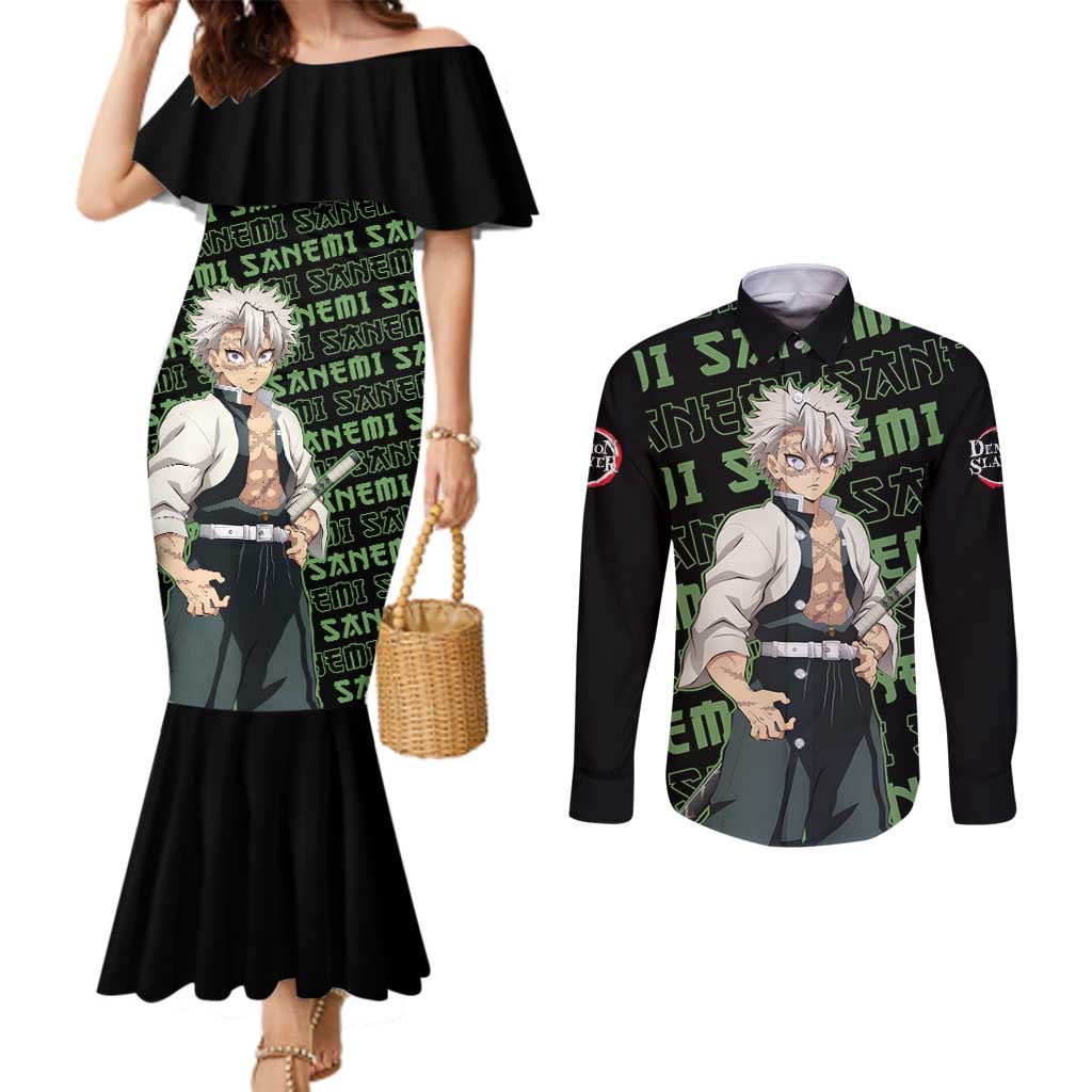 Sanemi Shinazugawa - Demon Slayer Couples Matching Mermaid Dress and Long Sleeve Button Shirt Anime Mix Pattern Style