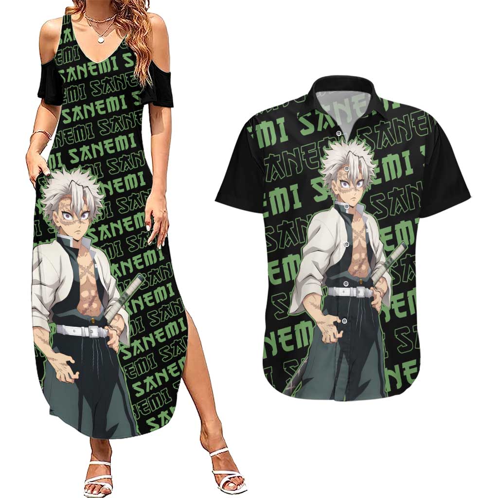 Sanemi Shinazugawa - Demon Slayer Couples Matching Summer Maxi Dress and Hawaiian Shirt Anime Mix Pattern Style