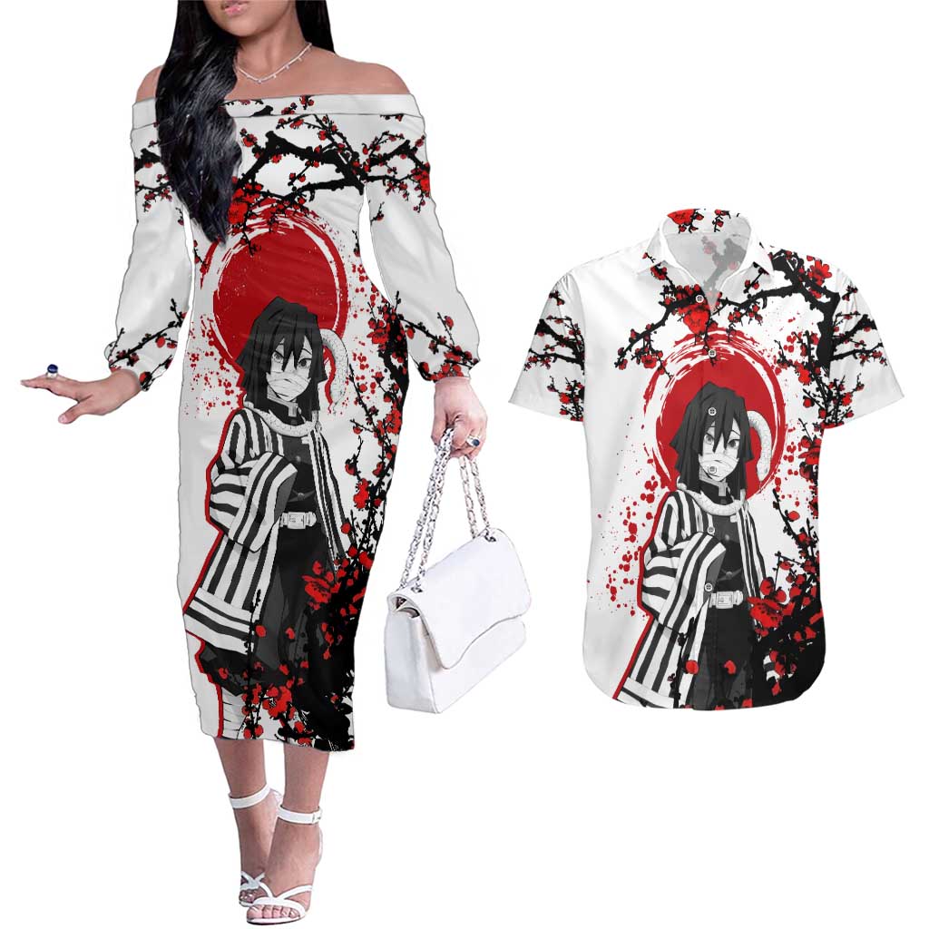 Iguro Obanai - Demon Slayer Couples Matching Off The Shoulder Long Sleeve Dress and Hawaiian Shirt Anime Japan Style