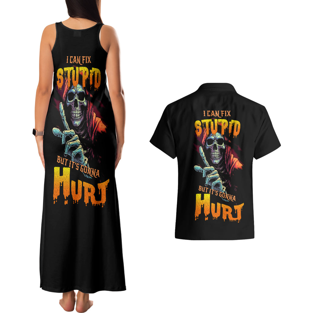 reaper-skull-couples-matching-tank-maxi-dress-and-hawaiian-shirt-i-can-fix-stupid-but-its-gonna-hurt