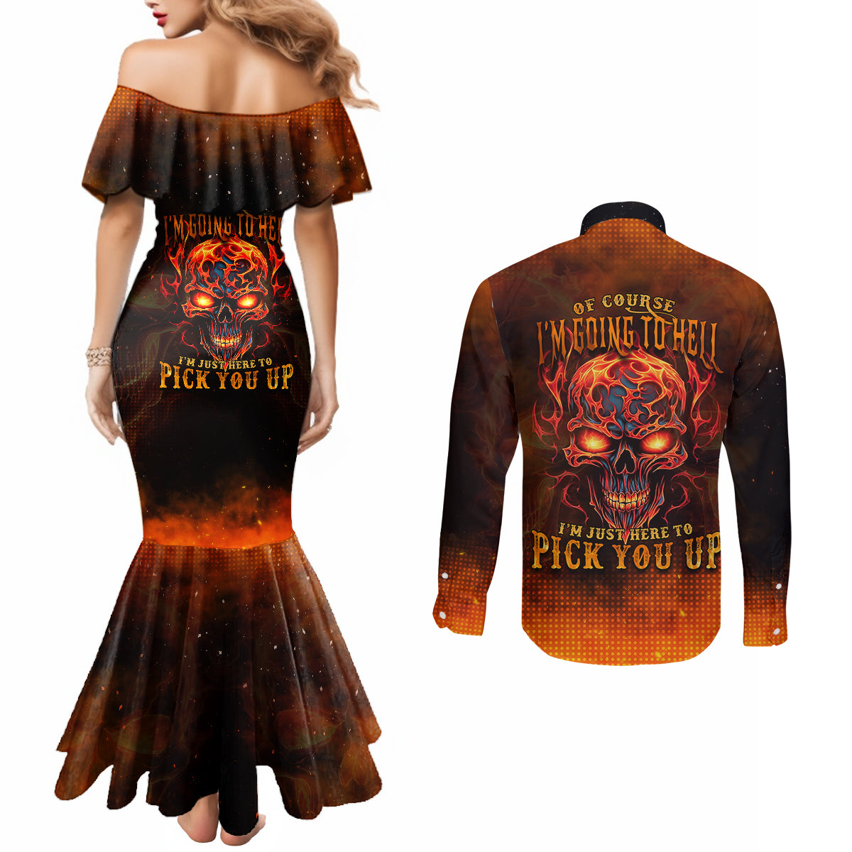 fire-skull-couples-matching-mermaid-dress-and-long-sleeve-button-shirts-of-course-im-going-to-hell-im-just-here-to-pick-you-up