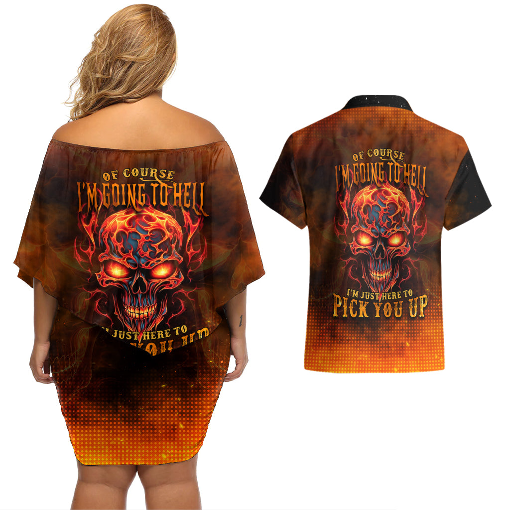 fire-skull-couples-matching-off-shoulder-short-dress-and-hawaiian-shirt-of-course-im-going-to-hell-im-just-here-to-pick-you-up